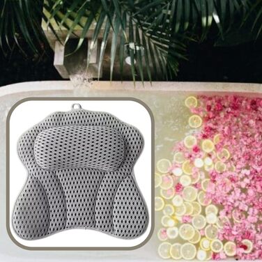 Подушка для ванни Limux Luxuriös: ергономічна підтримка голови, шиї та спини, сітка 4D Air Mesh, 6 присосок, для всіх ванн та джакузі, сірого кольору