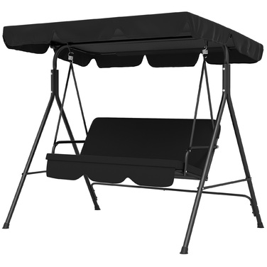 Крісло-гойдалка для саду на 3 особи, стиль Голлівуд, лавка-гойдалка, стійка до погодних умов, розміри 172 см x 110 см x 153 см, чорний