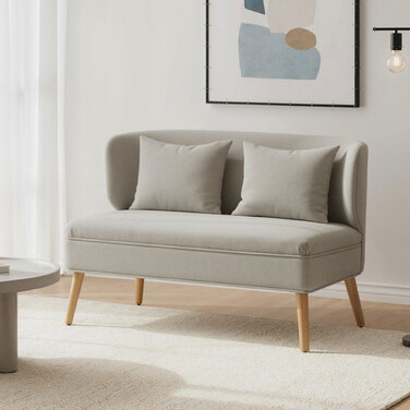 Диван на 2 місця, компактний диван з велюровою оббивкою та крилами, з м'яким сидінням та ніжками з масиву гевеї, бежевого кольору.