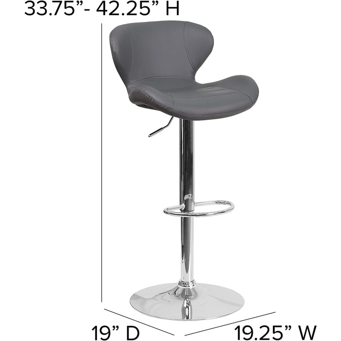 Барний стілець Flash Furniture Denville з тканини, регульований по висоті, з вигнутою спинкою та хромованою основою, 2 шт. (Сірий вініл)