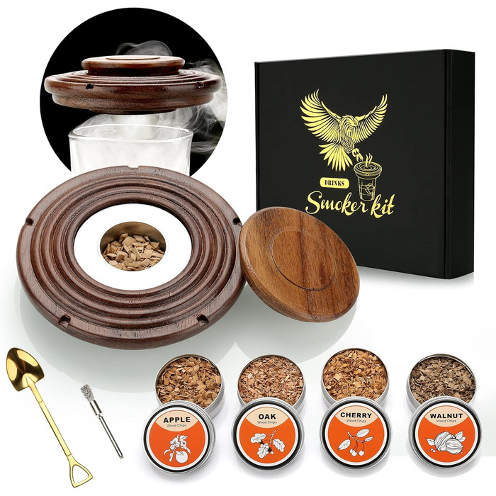 Набір для копчення коктейлів: 4 дерев'яні стружки, аксесуар для віскі, коктейлів, кави, бурбона, м'яса. Подарунок для чоловіків