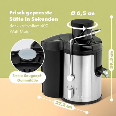 Електричний соковитискач Clatronic AE 3666: для овочів та фруктів, великий завантажувальний отвір, Slow Juicer, 400W, система Tropfstopp, легке очищення