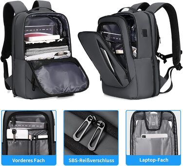 Рюкзак для ноутбука FENRUIEN 26L-38L, бізнес, 15.6 дюймів, USB-порт для зарядки, чорний, для чоловіків і жінок