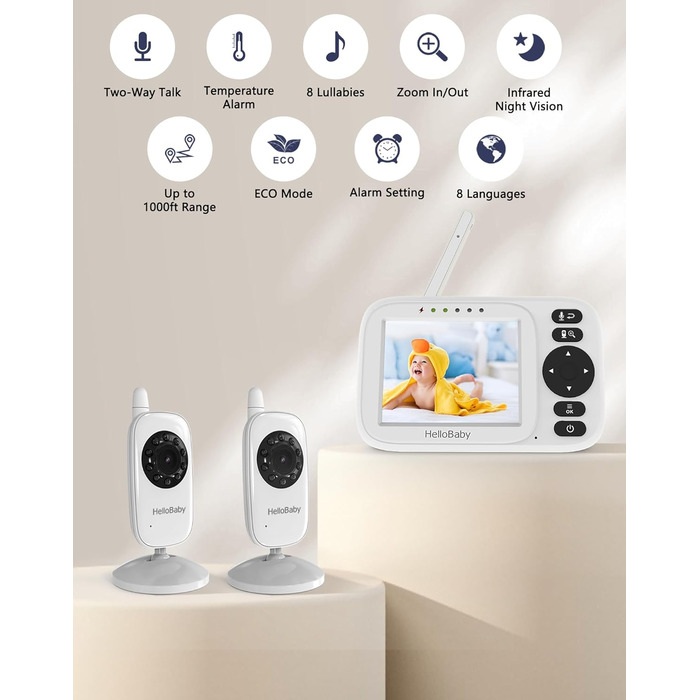 Відеоняня HelloBaby HB2438-2 з 2 камерами, 3.2