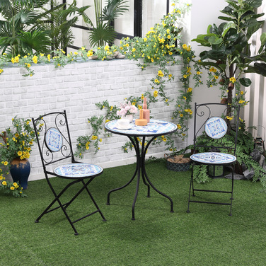 Набір бістро Outsunny Garden Seating Group на 2 особи Ø 61 см з 1 столом і 2 складними стільцями зі сталі в синьому кольорі