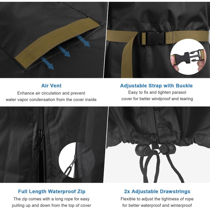 Захисний чохол для двостороннього парасоля VANSHEIM до Ø 400 см. Водонепроникний, захист від УФ, для парасолів-маркіз. Розмір 460x270 см.