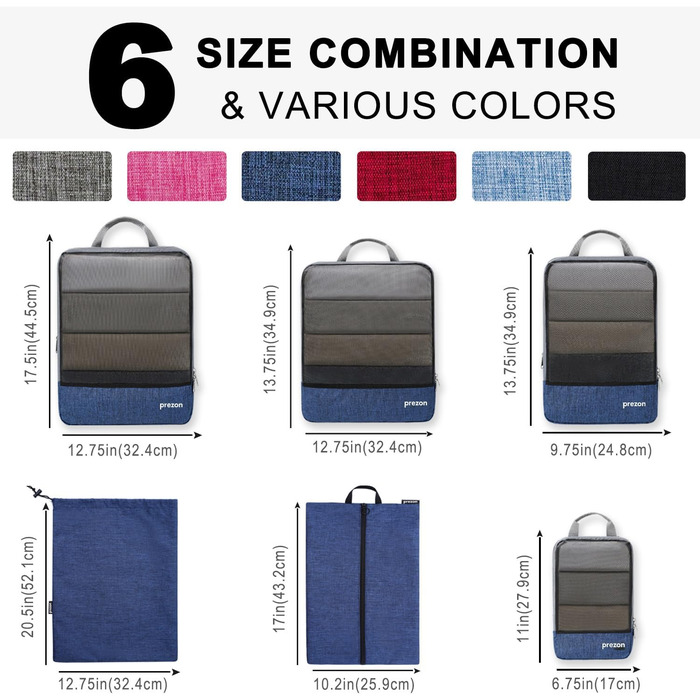 Набір компресійних органайзерів для одягу в дорогу (6 шт.), стискаючі пакувальні куби для валізи та рюкзака, темно-синій