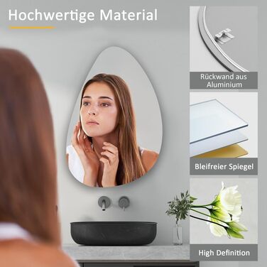 Дзеркало для ванної кімнати Spiegel Schwarz 40x60 см з металевим каркасом, прямокутне, для ванної, вітальні, спальні, гостьового туалету