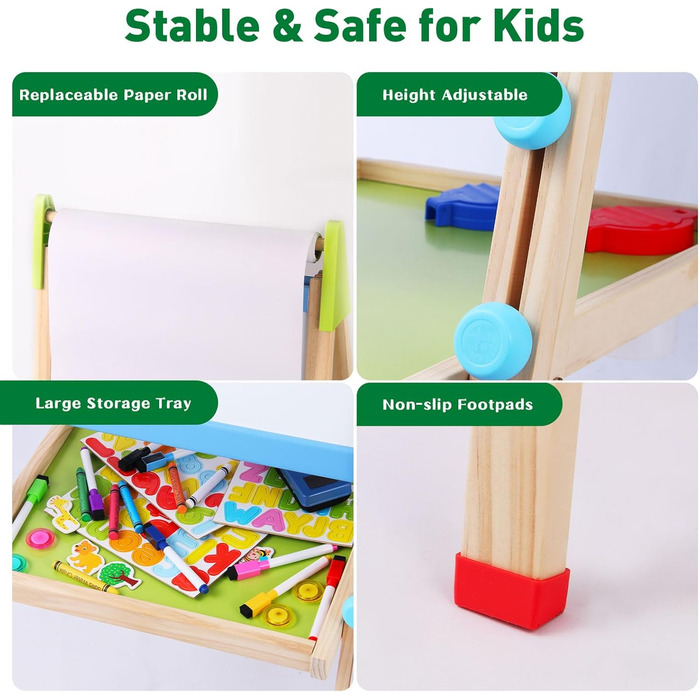 Дерев'яна іграшкова дошка Kinder: двостороння мольберт-дошка з аксесуарами для малювання, для дітей 3-12 років
