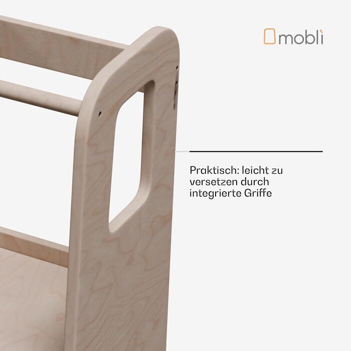 Стілець-лесенка Montessori Mobli для малюків: регульовані сходинки для незалежності та безпеки. Білий (шпон, дерев'яний малюнок)