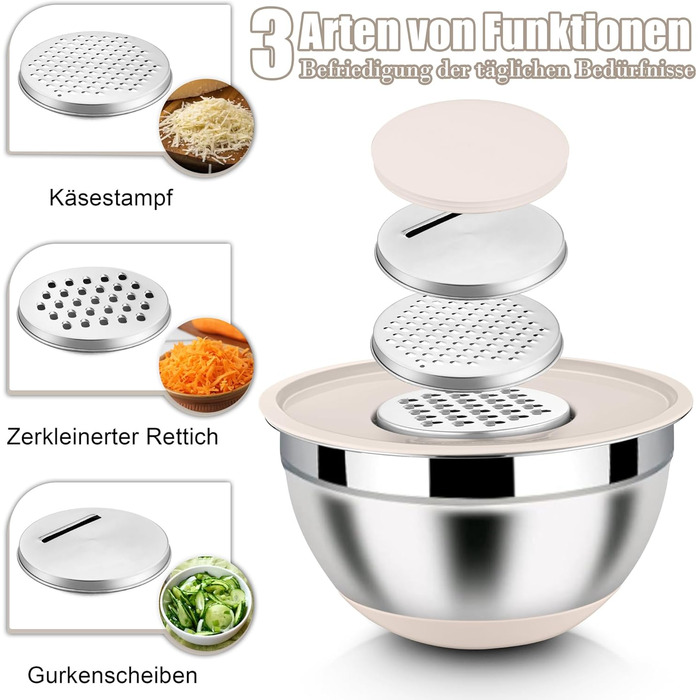 Набір місок Homikit з нержавіючої сталі, 6 шт. з тертками, кришками та силіконовим дном, 4.6/2.8/2.5/1.6/1.2/0.7 л, зелений