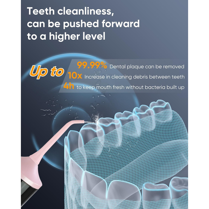 Портативна ірригатор MySmile LP221 UVC з бездротовим живленням, 335 мл, OLED-дисплей, 4 режими, 8 насадок, сумка для дому та подорожей (Соковитий Рожевий)