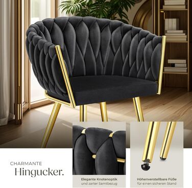 Крісла tectake® з оксамиту, комплект 2 шт., чорний/золотий, для вітальні, їдальні, туалетного столика