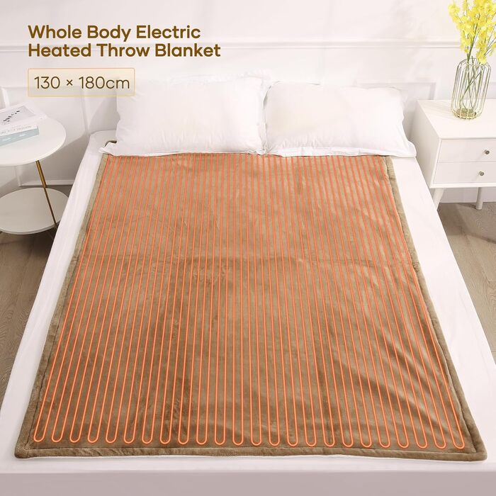 Електричний ковдрик-плед з 4 рівнями нагріву та автовимкнення через 6 годин, 130x180 см, м'який фланель, для зігрівання тіла, машинне прання