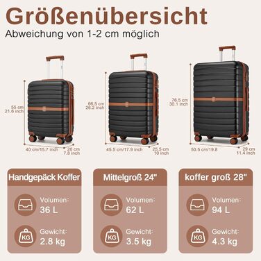 Валіза KONO, середнього розміру, 66 см, ABS+PC, з двома колесами та кодовим замком (темно-зелений/коричневий)