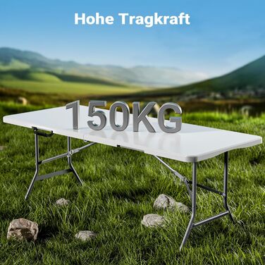 Складаний кемпінговий стіл Wiltec 122x60x75 см, стіл для пікніка, саду та виїзних заходів з ручкою для перенесення