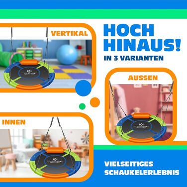 Шоукель KESSER® Tellershaukel Ø 120cm, до 300кг, з подушкою та 4 ручками, регульована, для дітей та дорослих, Indoor & Outdoor, кольорова