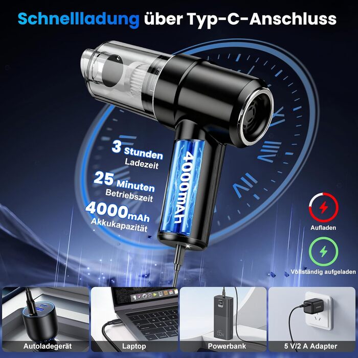 Акумуляторний ручний автомобільний пилосос 12000Па з HEPA-фільтром та LED-підсвіткою, бездротовий міні-пилосос для авто, дому, диванів та шерсті тварин