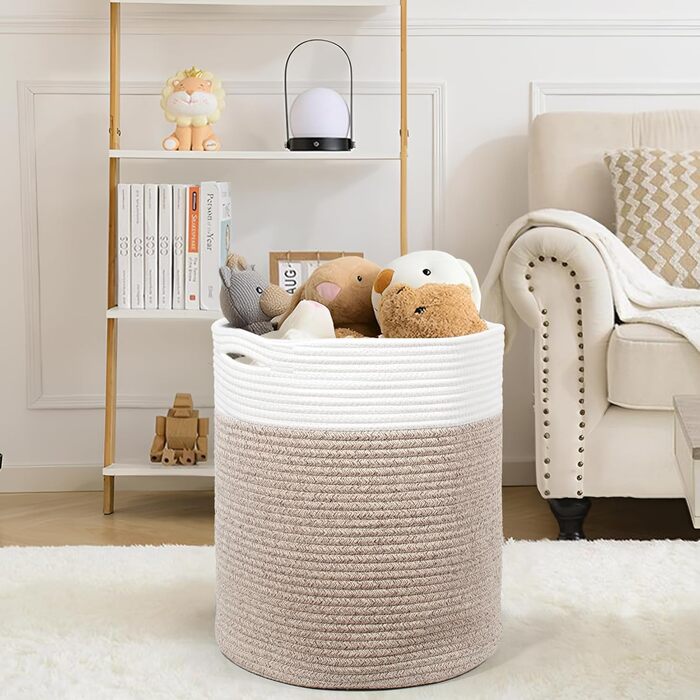 Кошик для білизни 32л з бавовни з ручками (34x40см), плетений кошик для зберігання, коричневий