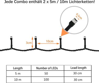 Гірлянда світлодіодна Hopelit 50 LED, 5 м, кольорова, на батарейках, з таймером, 8 режимів, вологостійка, для декору саду, вечірки, ялинки