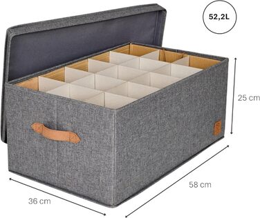 Преміум коробка для зберігання новорічних прикрас LOVE IT STORE IT - тканинна коробка з 30 відділеннями, знімний піднос, сіра, 58x36x25 см