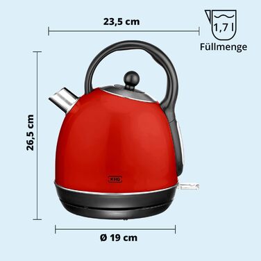 Червоний, чайник 1,7 л, основа 360, знімний фільтр від накипу, світловий індикатор на вимикачі, індикатор рівня води, автоматичне вимкнення, захист від википання та википання (в комплекті з кавомашиною), 1711 (R)