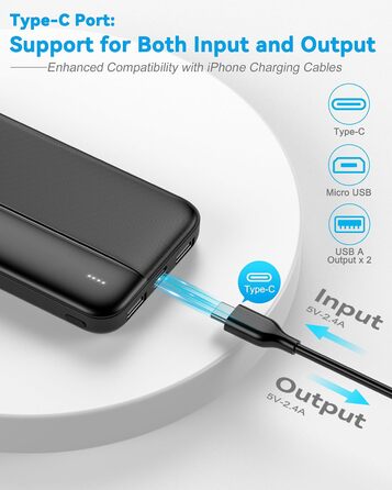 Комплект з 2 шт. , компактний з входами Type-C/Micro та 2 виходами USB/USB-C, Чорний, 10000mAh -