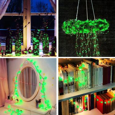 Гірлянда світлодіодна на батарейках, 100 LED, 10м, 8 режимів, пульт дистанційного керування, таймер, тепле біле світло, диммування, вологостійка, 4 зелені гірлянди