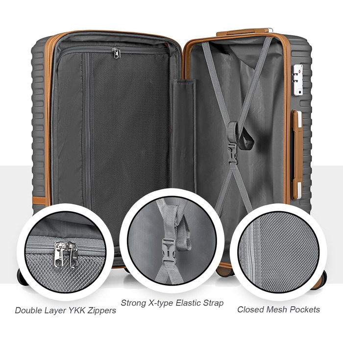 Набір валіз для подорожей Joyway 7 предметів, жорстка оболонка, з косметичкою, 4 колесами та TSA-замком, білий (Сірий/Коричневий)