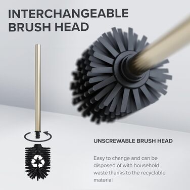 Набір для чищення унітазу ROMO Gold: силіконова щітка з вентиляцією, без підставки, з нержавіючої сталі, знімний піддон