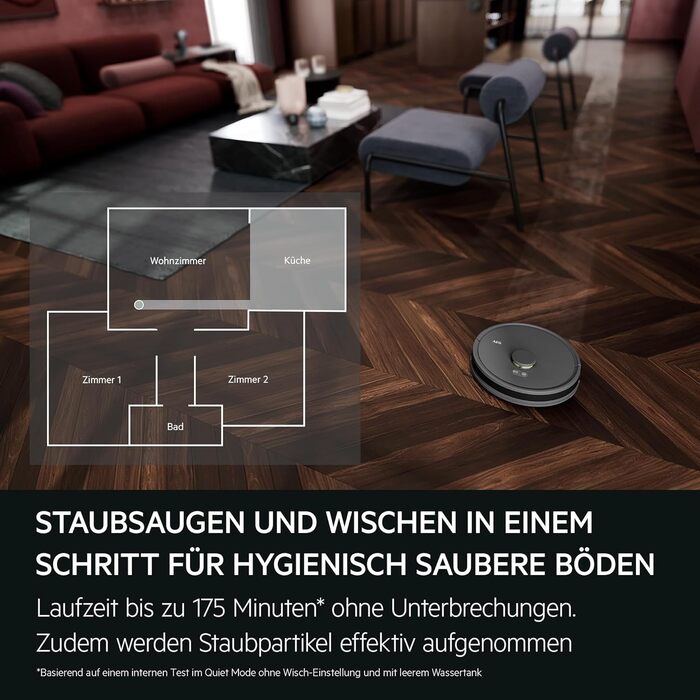 Робот-пилосос AEG AR71HW1DG з функцією миття, WiFi, LiDAR, 4000 Па, 14,4 В, 175 хв, 140 м², 0,28 л, сірий