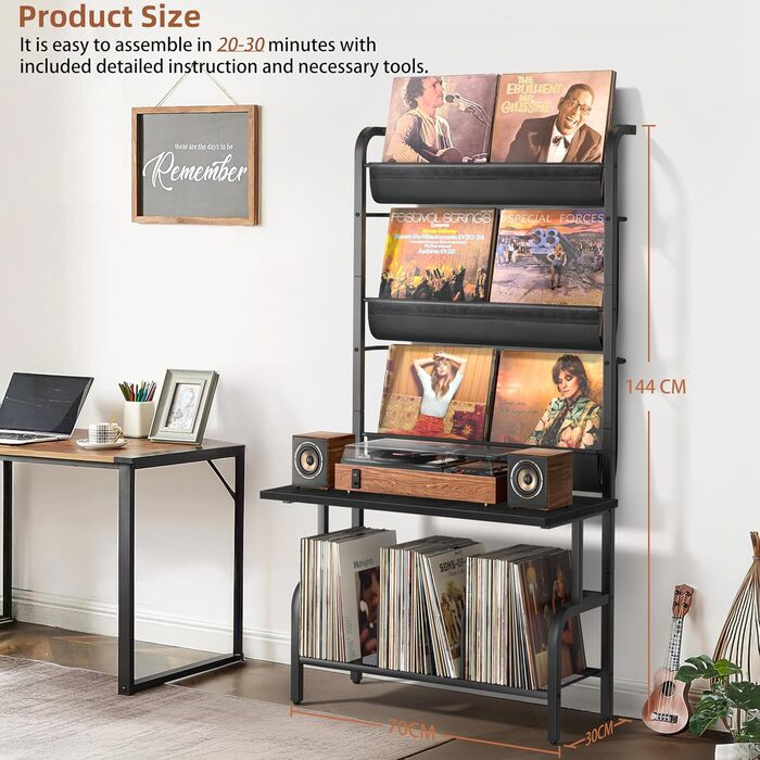 Підставка для програвача та вінілових платівок на 300 альбомів (чорний)