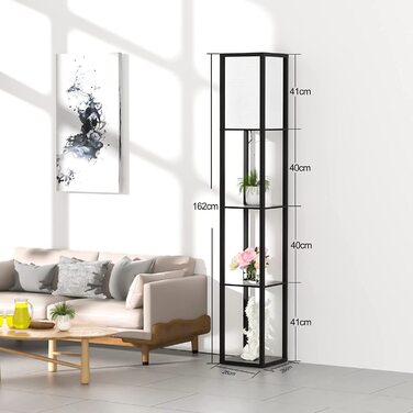 Торшер з дерев'яною поличкою Stehlampe, чорний, 3 режими світла, 1.62м для вітальні, спальні, офісу