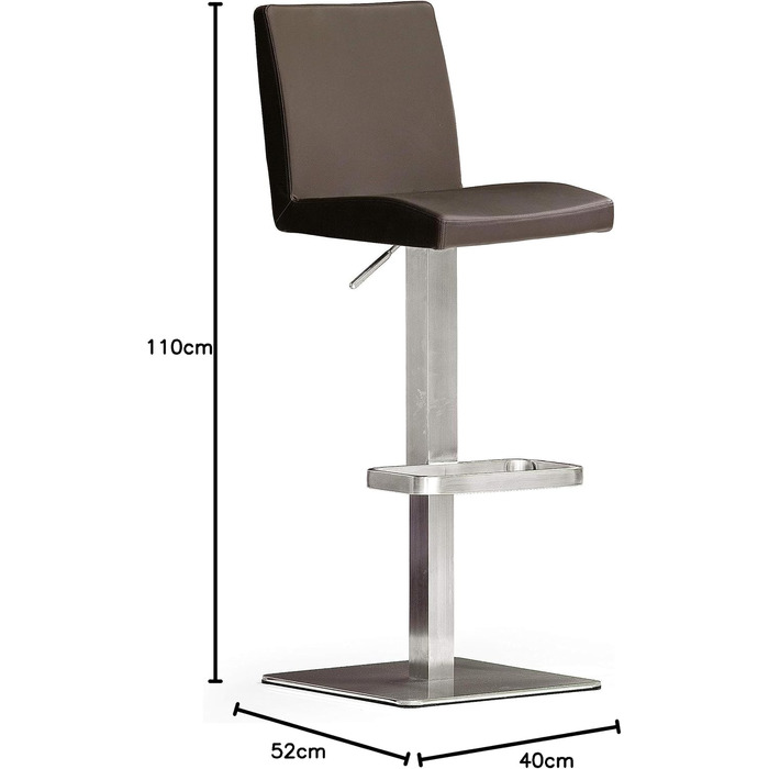 Стілець Robas Lund Bar поворотний 180, регульований по висоті, шкіра, коричневий, 52x40x110 см