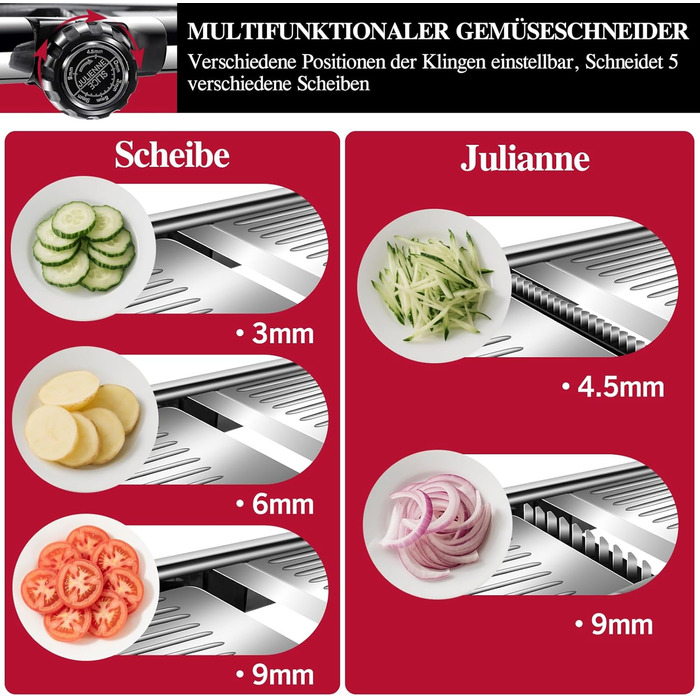 Машинка для нарізання овочів Mastertop Mandoline, 5-в-1, з нержавіючої сталі, регульована, для нарізання соломкою, скибочками та тертям