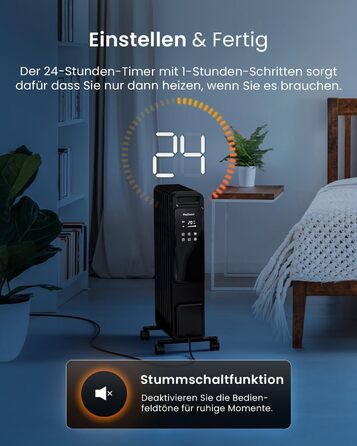 Електричний масляний радіатор Pro Breeze OmniWarm 2500W з 11 секціями, чорний - енергозберігаюча теплова панель з термостатом, таймером та захистом від перегріву