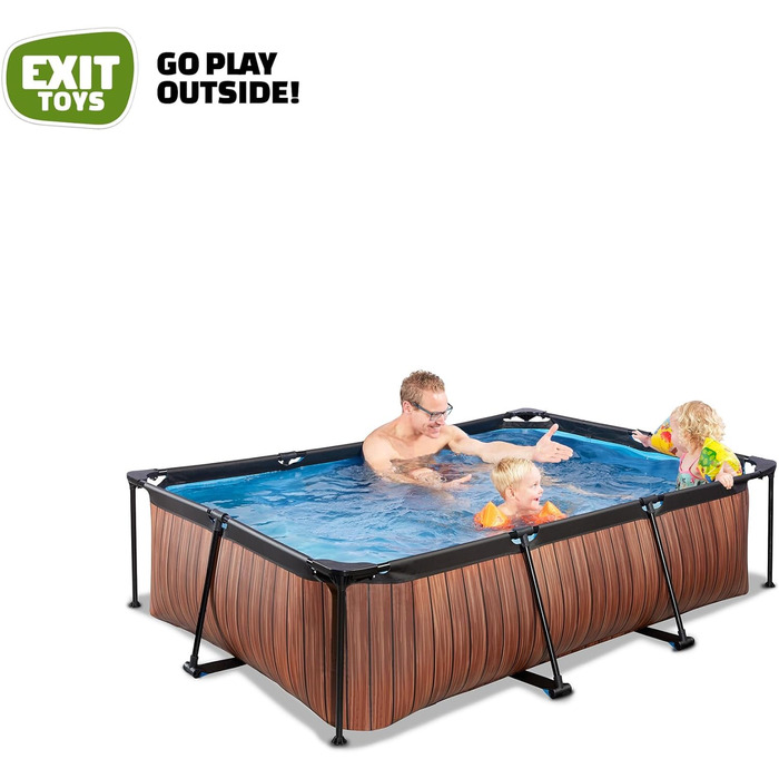 Дерев'яний басейн EXIT Toys - 220x150x65см - Прямокутний, компактний каркасний басейн з картриджним фільтруючим насосом - Легкодоступний - Підходить для малюків - Міцна рама - Унікальний дизайн - Коричневий 220 x 150 x 65 см Коричневий