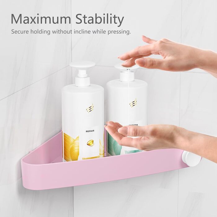 Пластикова поличка для душу Sotfamily без свердління (для кута 90°), 4 шт, рожева