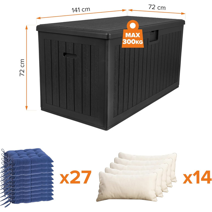 Ящик для зберігання садовий Grindi Morus 190л, водонепроникний, чорний матовий - для подушок, інструментів, на балкон та терасу