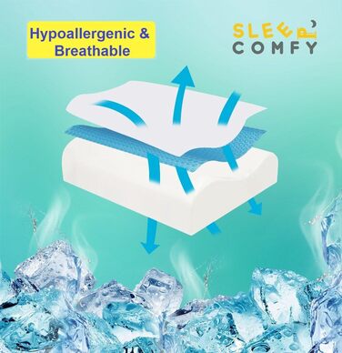 Подушка для сну Comfy Premium Gel Memory Foam: подушка для тих, хто спить на боці, з гелевим охолодженням, 60x40x14/12 см