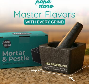 Набір ступка та товкачок з подрібнювачем часнику, прес-шнеком для авокадо та мискою для гуакамоле – автентичний мексиканський молькахе з граніту, велика ступка та товкачок для спецій