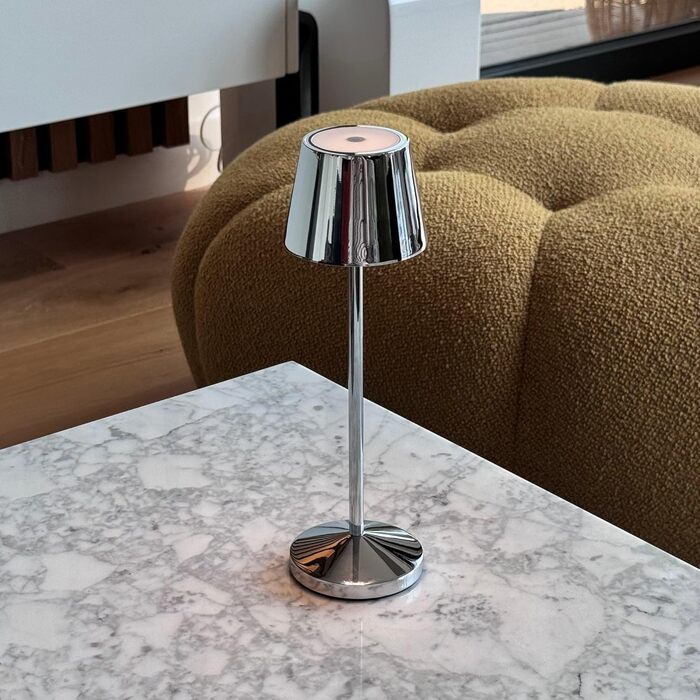 Lumisky EMILY - бездрожний настільний світильник LED, тепле біле світло, регулювання яскравості, 25 см (сріблястий)