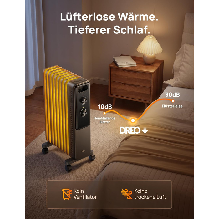 Електричний масляний радіатор Dreo з 9 ребрами, 2000W, тихий, з захистом від перегріву та перекидання, термостатом, дитячим замком, енергозберігаючий