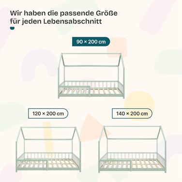 Ліжко дитяче en.casa Hesel для дітей, 90x200 см, біле, з бортиками та ламелями, Montessori, дерев'яне, для юніорів