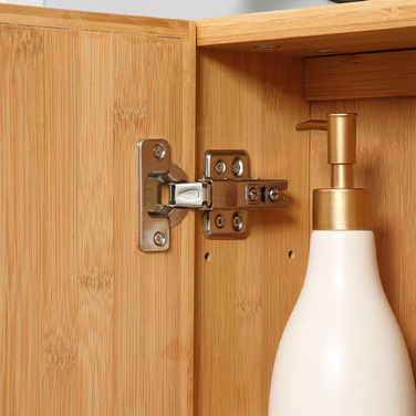 Шафа з дзеркальними дверцятами, з численними внутрішніми полицями та відділеннями, міцна конструкція з бамбукового дерева, розміри 65,2 x 14 x 50 см