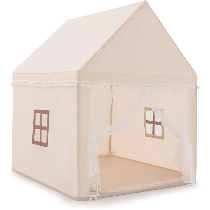Дитяче намет-ігровий будиночок Dreamade з м'якою дахом та вікнами, дерев'яний каркас, для хлопчиків та дівчаток (Бежевий)