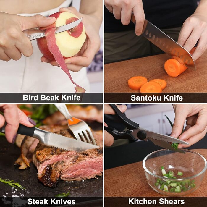 Набір кухонних ножів Kitkanis 17 предметів з бруском, професійний, з нержавіючої сталі, з кухонними ножицями та точильним бруском, з масивного дерева