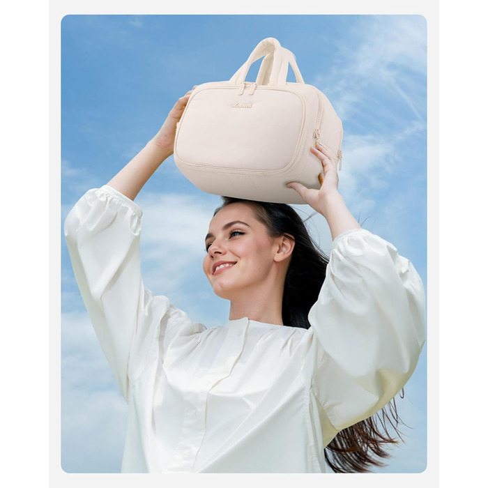 Сумка для косметики OVEVOOK велика, водонепроникна, з відділенням для мокрого, рожева (L, Бежева)