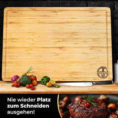 Дерев'яний обрізний стіл Deer & Oak XXXL 60x40x3.2 см - Преміум якість, для кухні, бамбуковий, з сафторізами, двосторонній, з боковими ручками