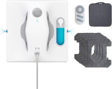 Робот для миття вікон Hutt W8 з пультом дистанційного керування | 2-фазне розпилення, 3800Pa всмоктування | 80 мл бак, розпізнавання країв | Для скла, плитки, дзеркал (4 серветки для миття, страхувальний трос в комплекті)